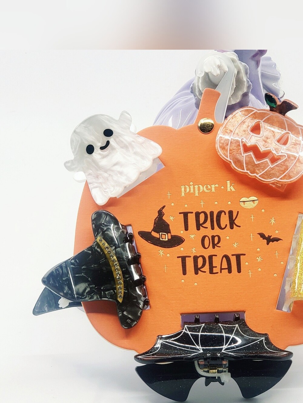 Piper•K Halloween Hair Clip Set in Orange, Black, White, Purple